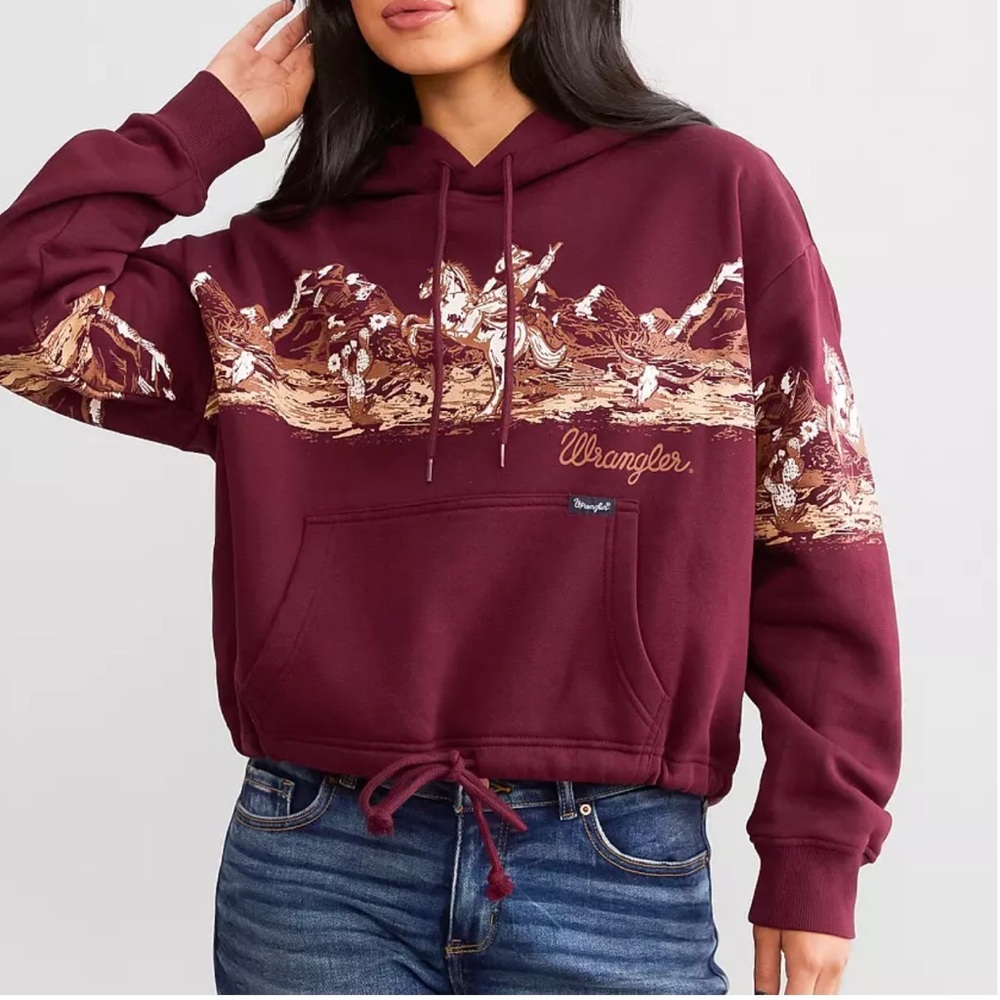 Wrangler Mountain & Cowboy Hooded Sweatshirt M EUC